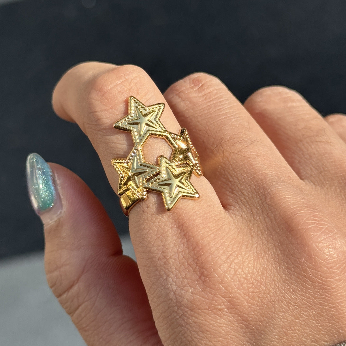 Star Geometric Stainless Steel PVD Ring for Women