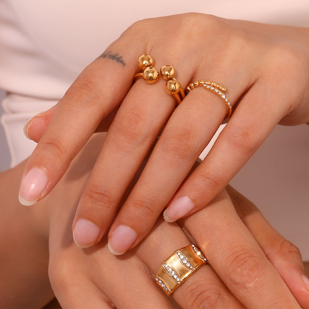 Fashionable Minimalist Geometric Open-End Ring in Stainless Steel with 18K Gold Plating for Women