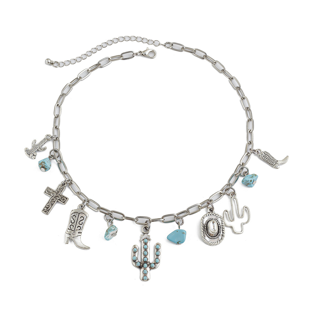 Vintage Geometric Pendant Necklace with Cross and Star Motifs in Alloy with Plated Finish for Women