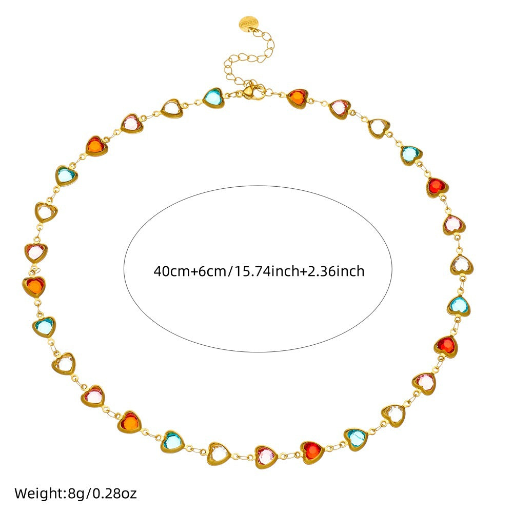 Sweet Minimalist Heart-Shaped Rhinestone Pendant Necklace in Stainless Steel with Plated Finish
