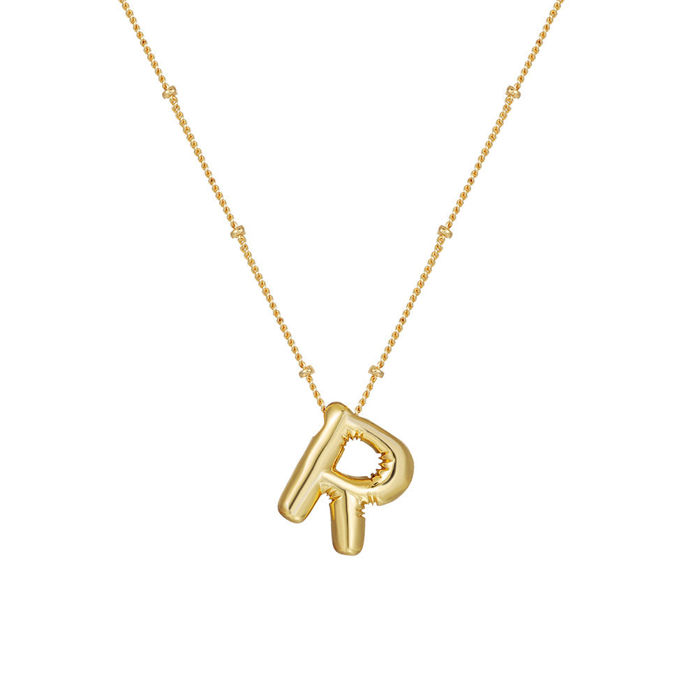 18K Gold Plated Heart Letter Necklace Minimalist Polished Brass Pendant Cable Chain for Women