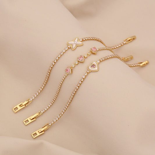 Pulsera de Cobre Bañado con Forma de Corazón y Detalles de Zirconia para Mujer
