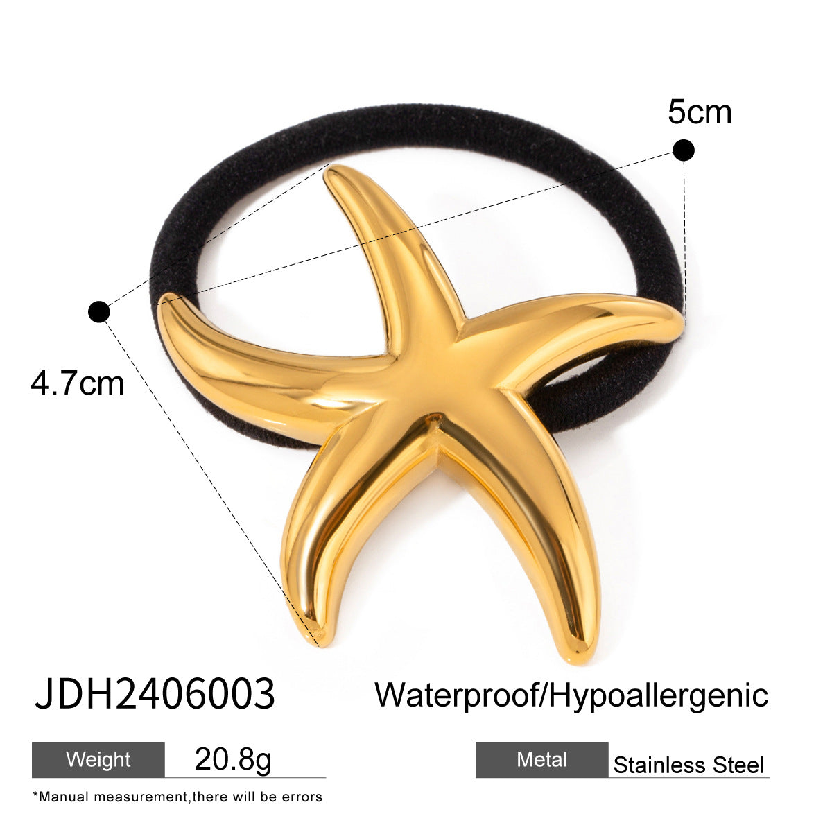 Ins Style 18K Gold Plated Stainless Steel Geometric U-Shape Black Elastic Hair Rope