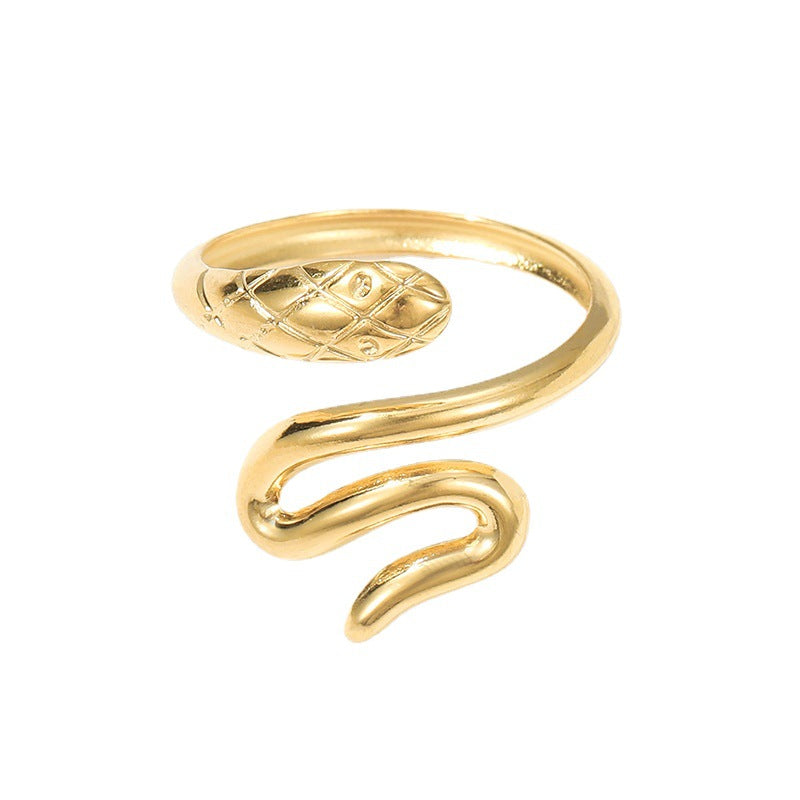 Vintage Snake Open Ring 18K Gold Plated Titanium Steel Adjustable Finger Jewelry for Women