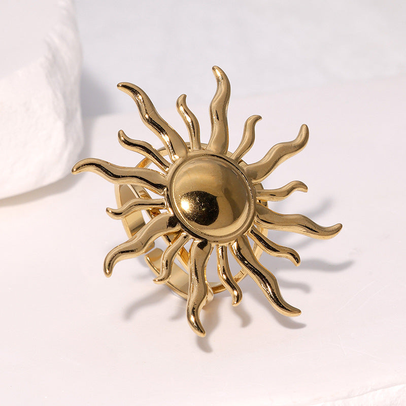 Minimalist Geometric Sunflower Ring in Stainless Steel with Plating Finish for Women
