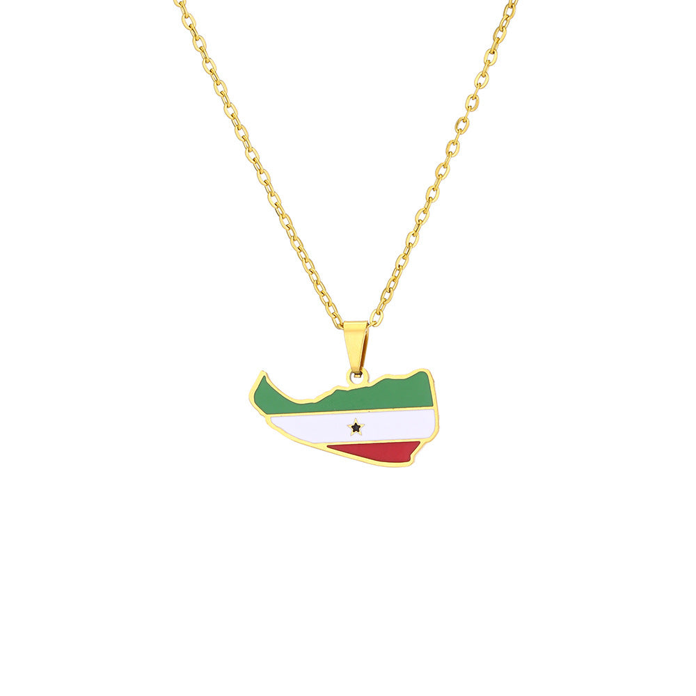 Collana con Pendente Vintage Etnico Geometrico in Acciaio al Titanio con Finitura a Smalto su Catena a O in Acciaio Inossidabile, Unisex