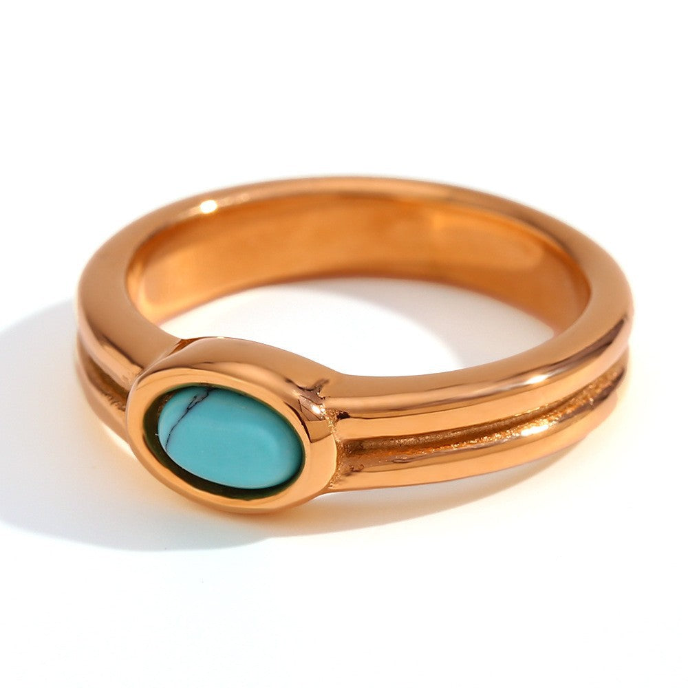 Fashionable Vintage French-Style Geometric Stainless Steel Ring Set for Women with 18K Gold Plating and Micro-Pave Detailing