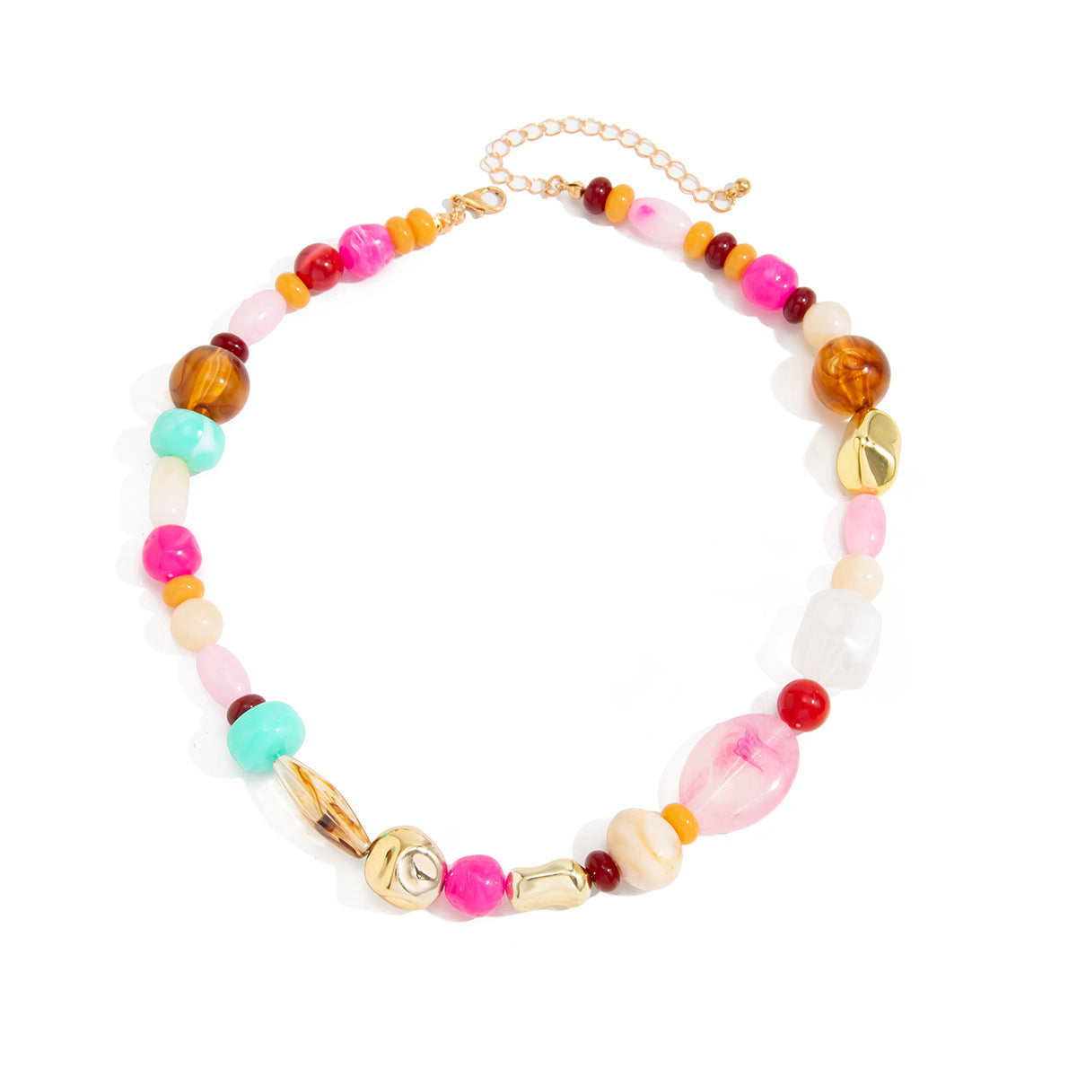 Vintage Geometric Oval Resin Beaded Necklace