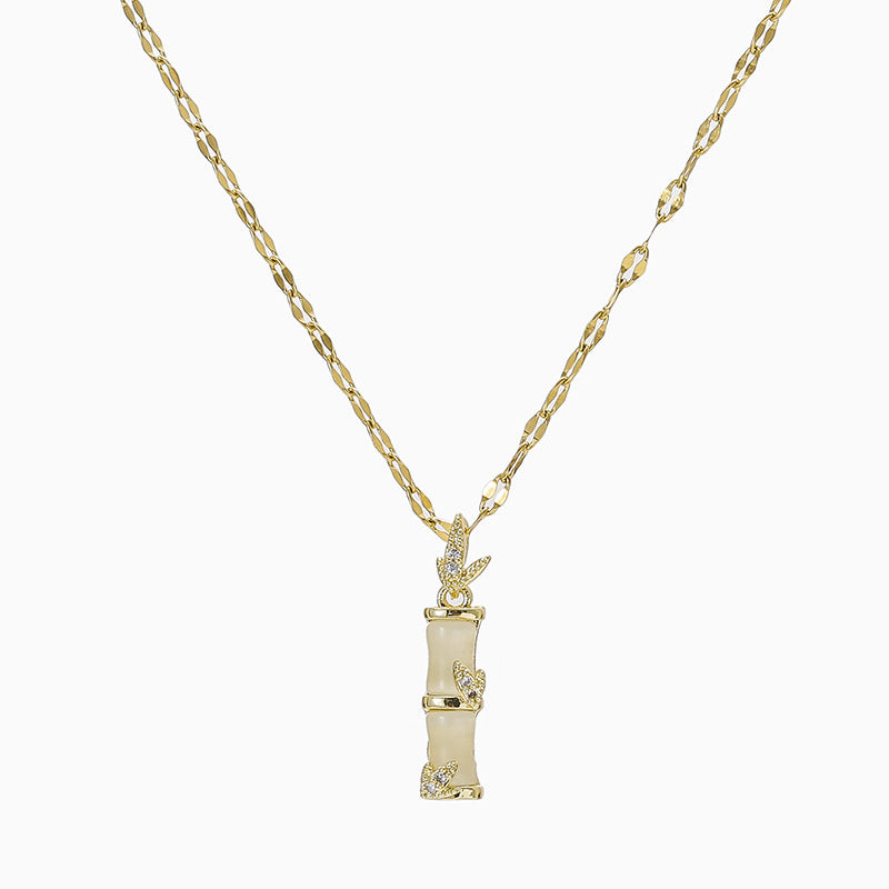 Collar minimalista chapado en acero titanio con forma de unión de bambú para mujer con cadena ondulada