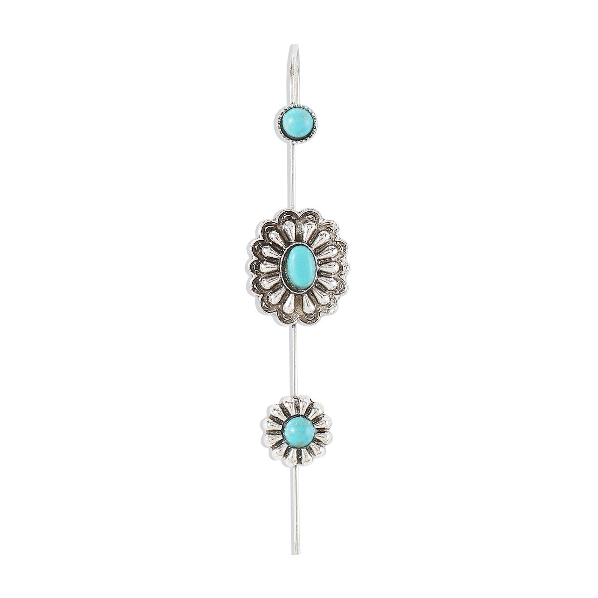 Pendientes colgantes largos bohemios geométricos de aleación con acabado galvanizado e incrustaciones de turquesa