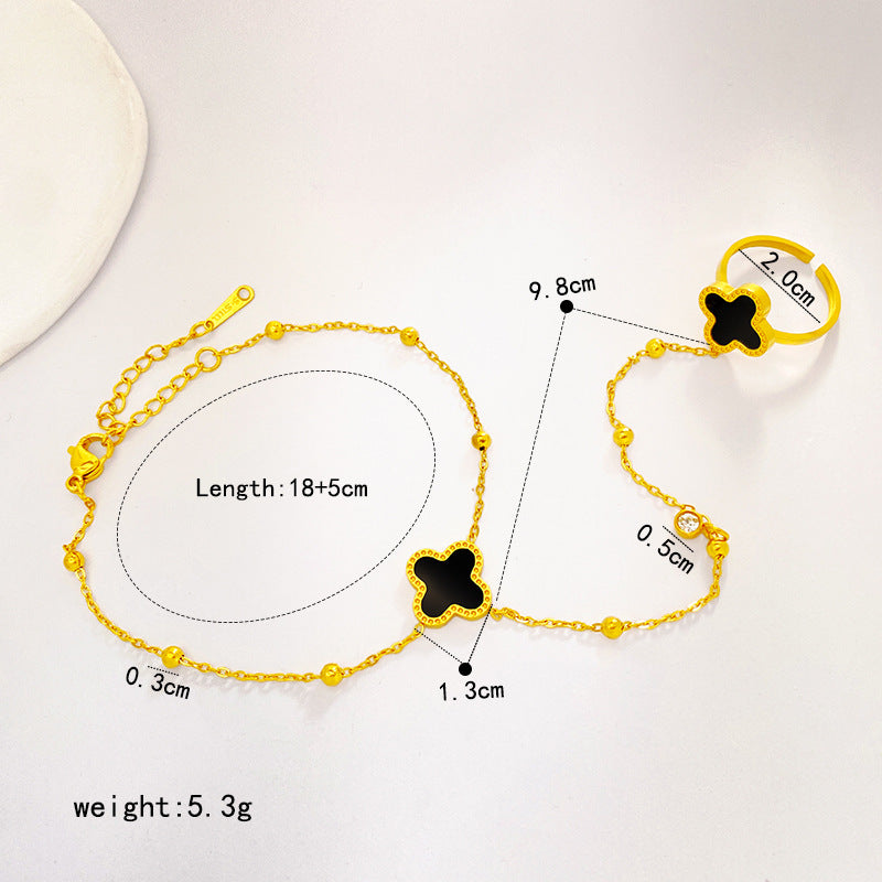 Matte Gold Plated Titanium Steel Butterfly Bead Hand Chain Ring