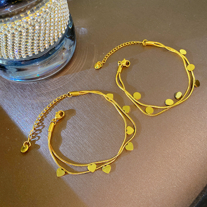Geometric Titanium Steel Plated Bracelet with Smile Element