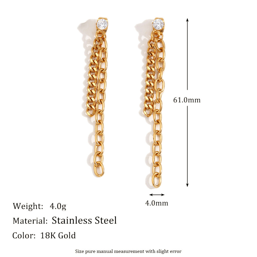 Minimalist Geometric Stainless Steel Earrings with 18K Gold Plating and Zircon Accents for Women