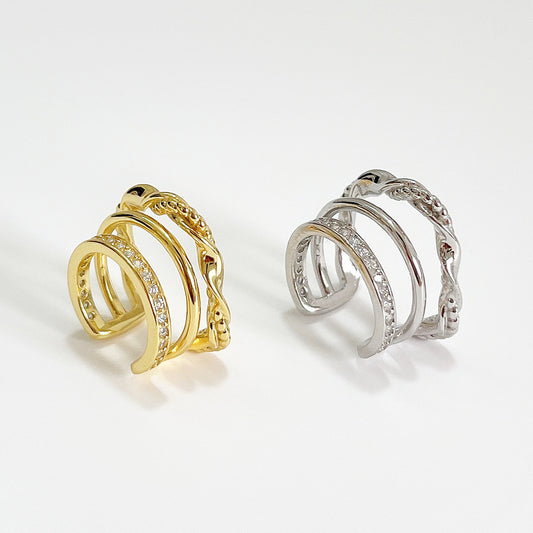 Minimalist S925 Sterling Silver Triple-Braided Textured Clip-On Earrings for Women
