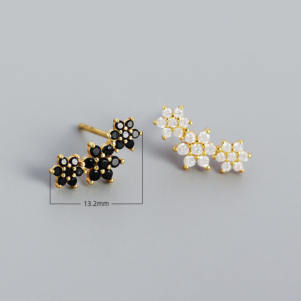 Sweet Elegant 925 Sterling Silver Floral Rhinestone Inlay Stud Earrings