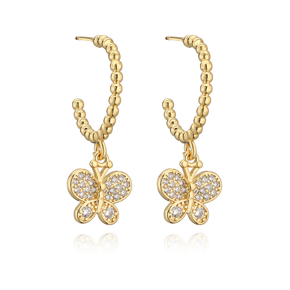 Minimalist Butterfly and Star-Shaped Copper Earrings with Real Gold Plating and Zircon Inlay for Women