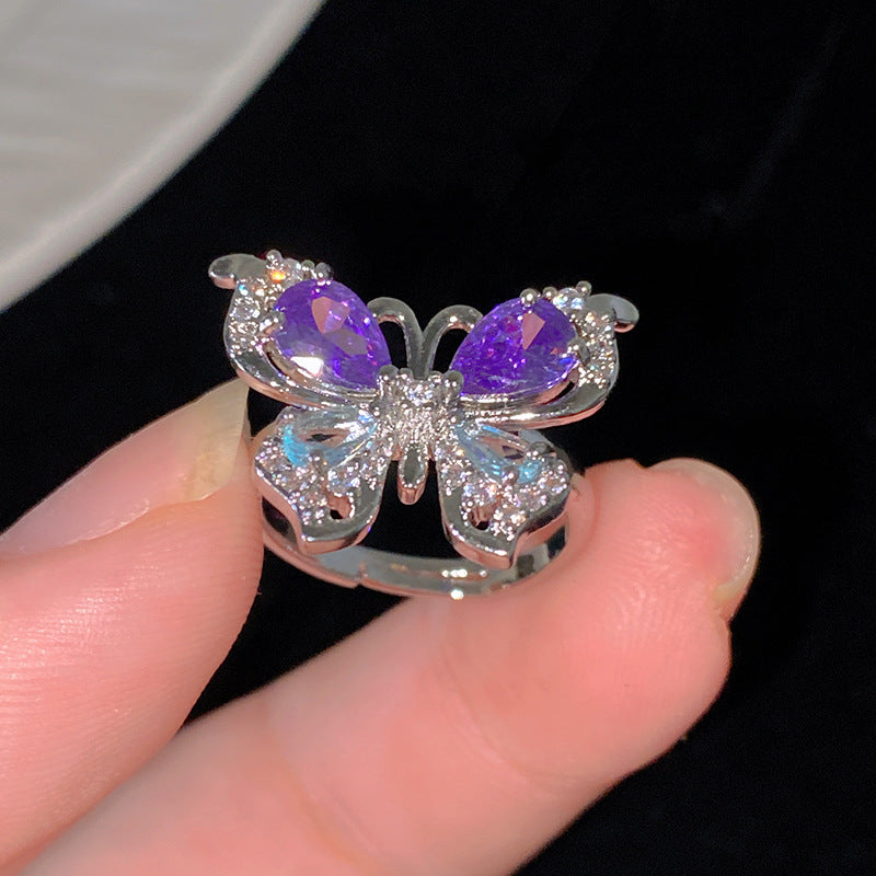 Minimalist Sweet Colorful Crown Flower Bow Teardrop Brass Ring with Cubic Zirconia Inlay for Women