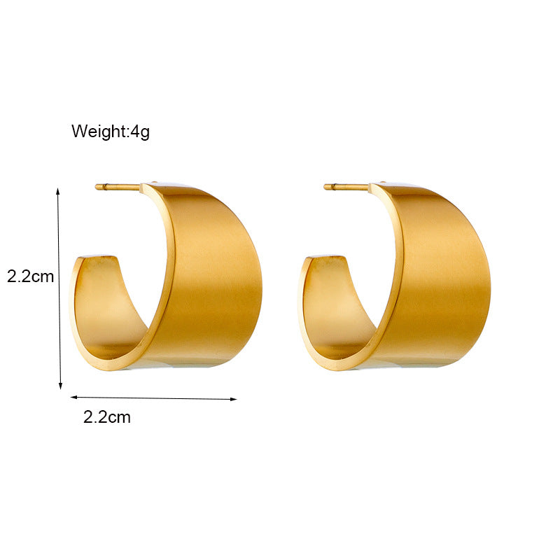 Minimalist Geometric C-Shaped Polished Titanium Steel Stud Earrings for Women with Plated Finish