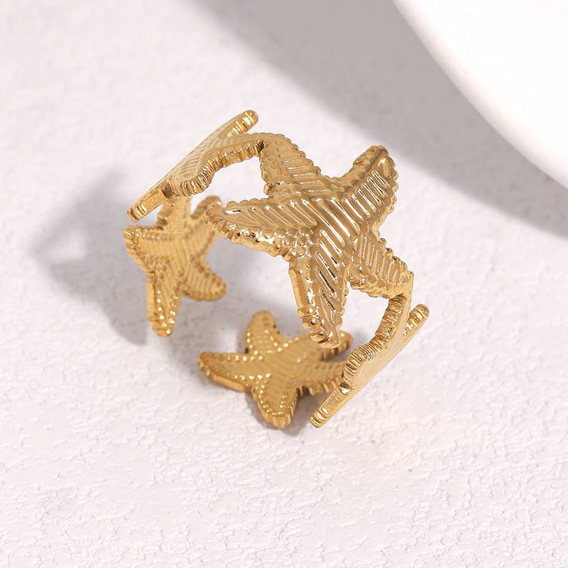 Natural Starfish Stainless Steel Plated Open Ring for Women
