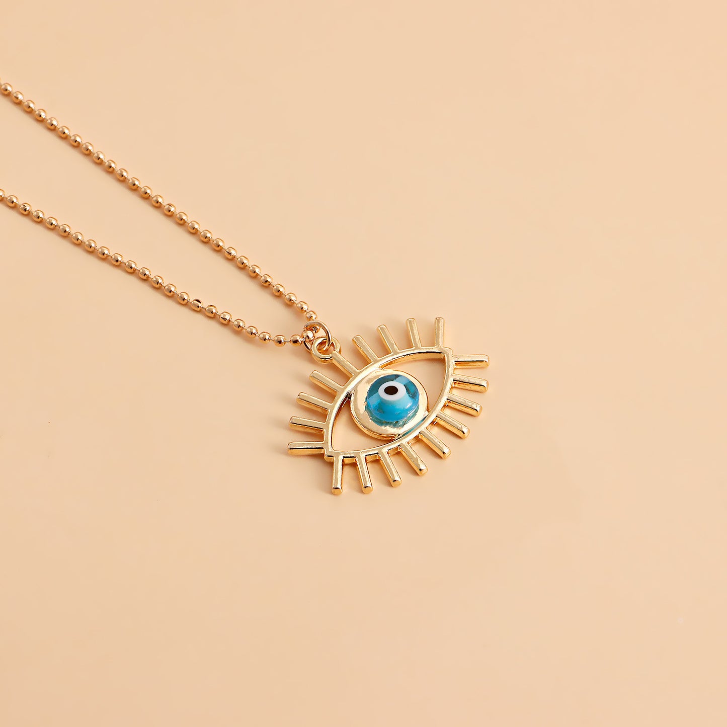 Geometric Five-Pointed Blue Star Evil Eye Pendant Necklace for Women with Alloy Construction and Electroplated Finish on Multi-Layer Flat Snake Chain