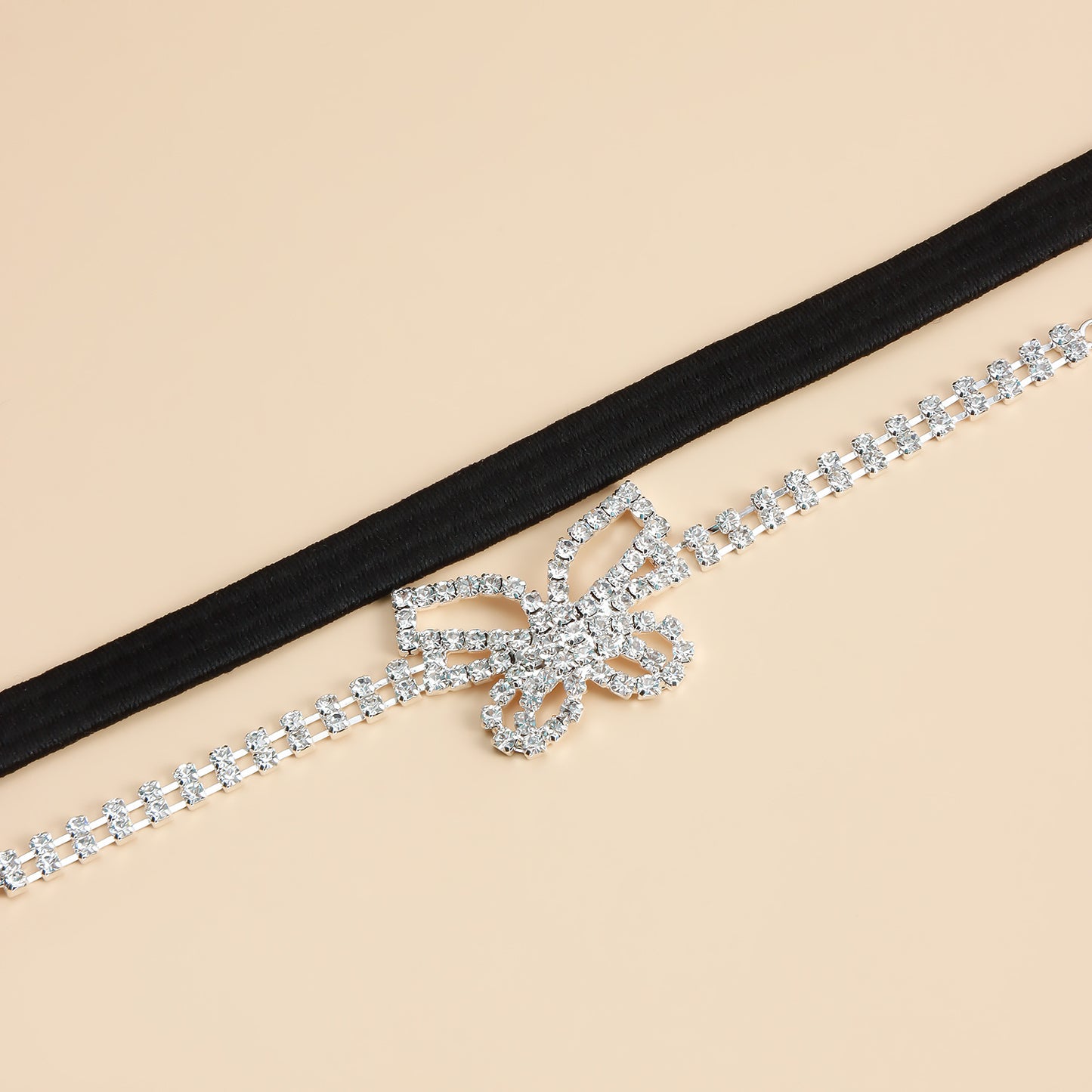 Elegant Hollow-Out Rhinestone Bowknot Anklet for Women Alloy Adjustable Leg Chain with Sparkling Star Motif