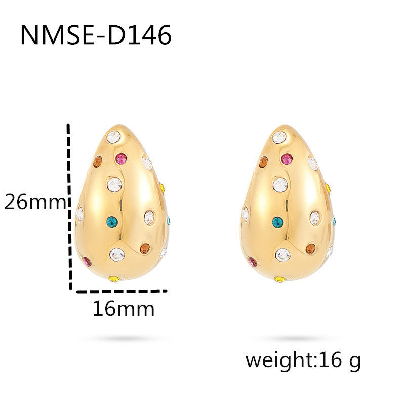 Fashionable Water-Drop-Shaped Titanium Steel Earrings with Pearl Accents and 18K Gold Plating for Women