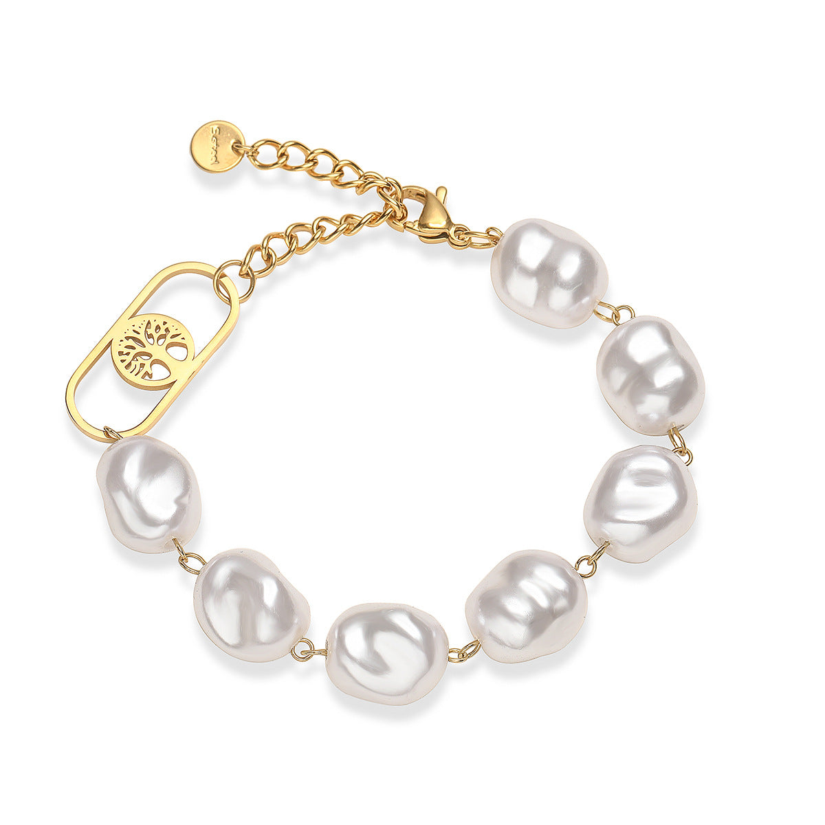 Bracciale da donna in acciaio inossidabile placcato oro con perle in stile barocco geometrico