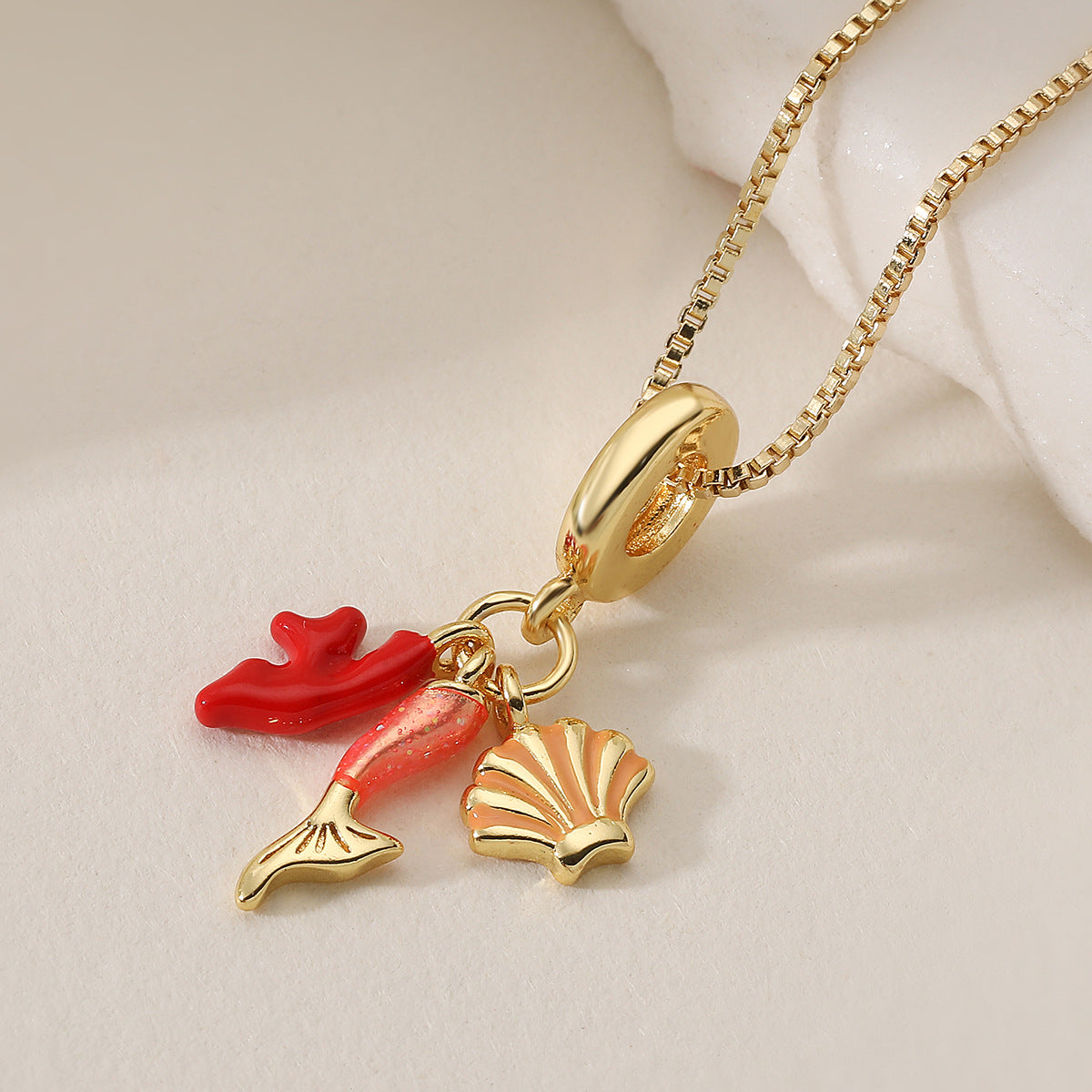 Minimalist 18K Gold Plated Brass Drip Oil Geometric Turtle Conch Pendant Necklace for Women
