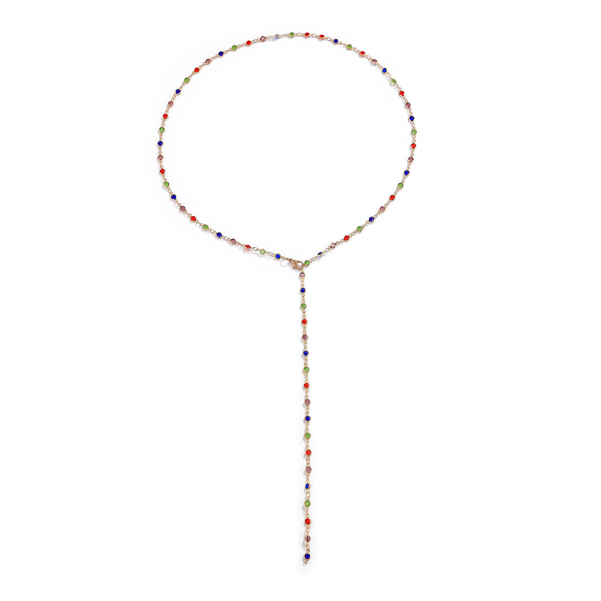 Collana a pendente minimalista a Y da donna con catena in lega di zinco placcata e nappe con strass
