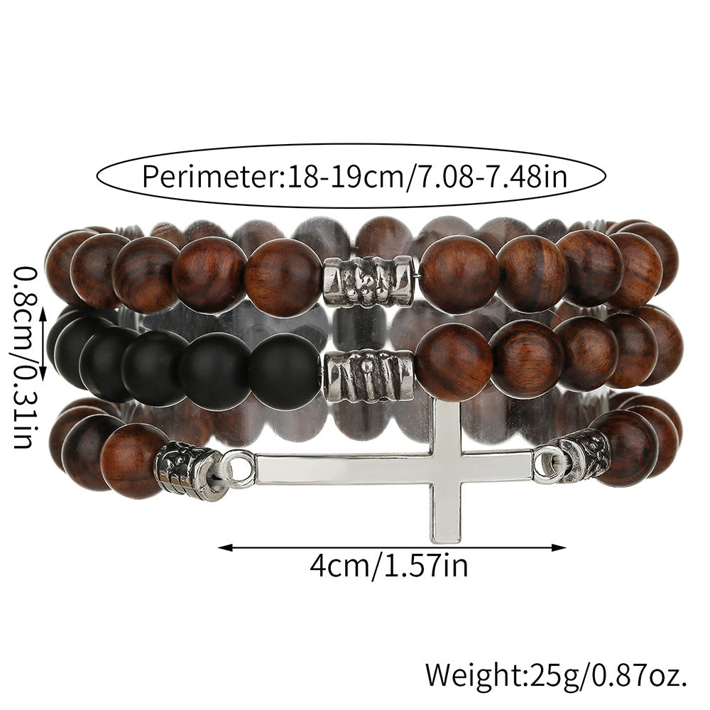 Vintage Bohemian Round Cross Wood Beaded Bracelet Ethnic Unisex Multi-layer Set