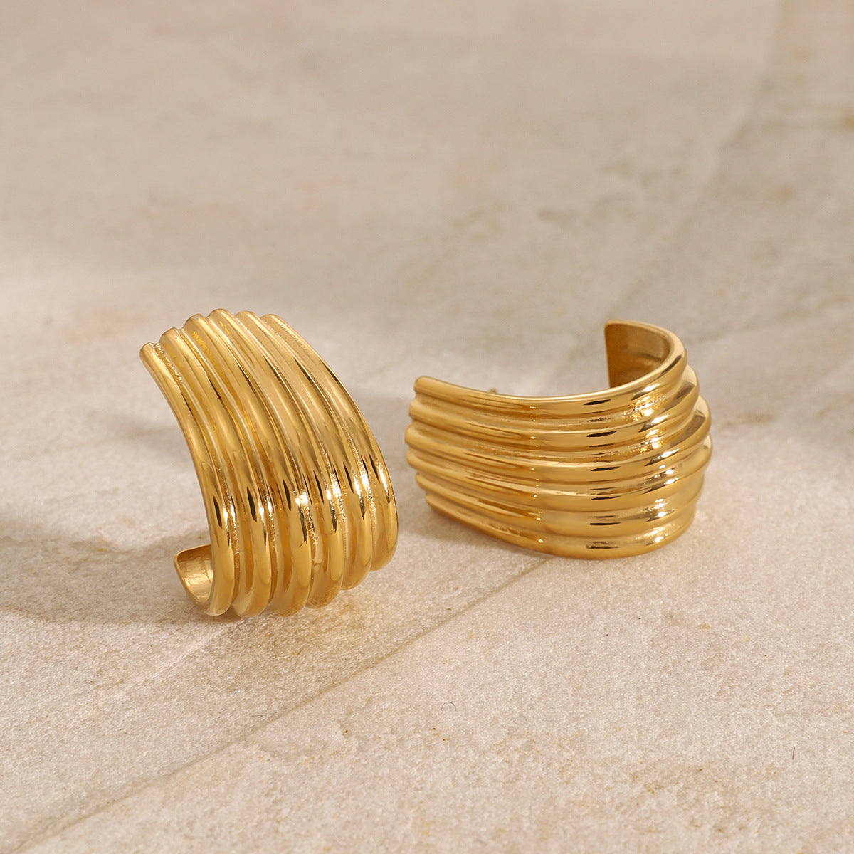 Geometric C-Shaped Stainless Steel Stud Earrings with Plating Finish for Women