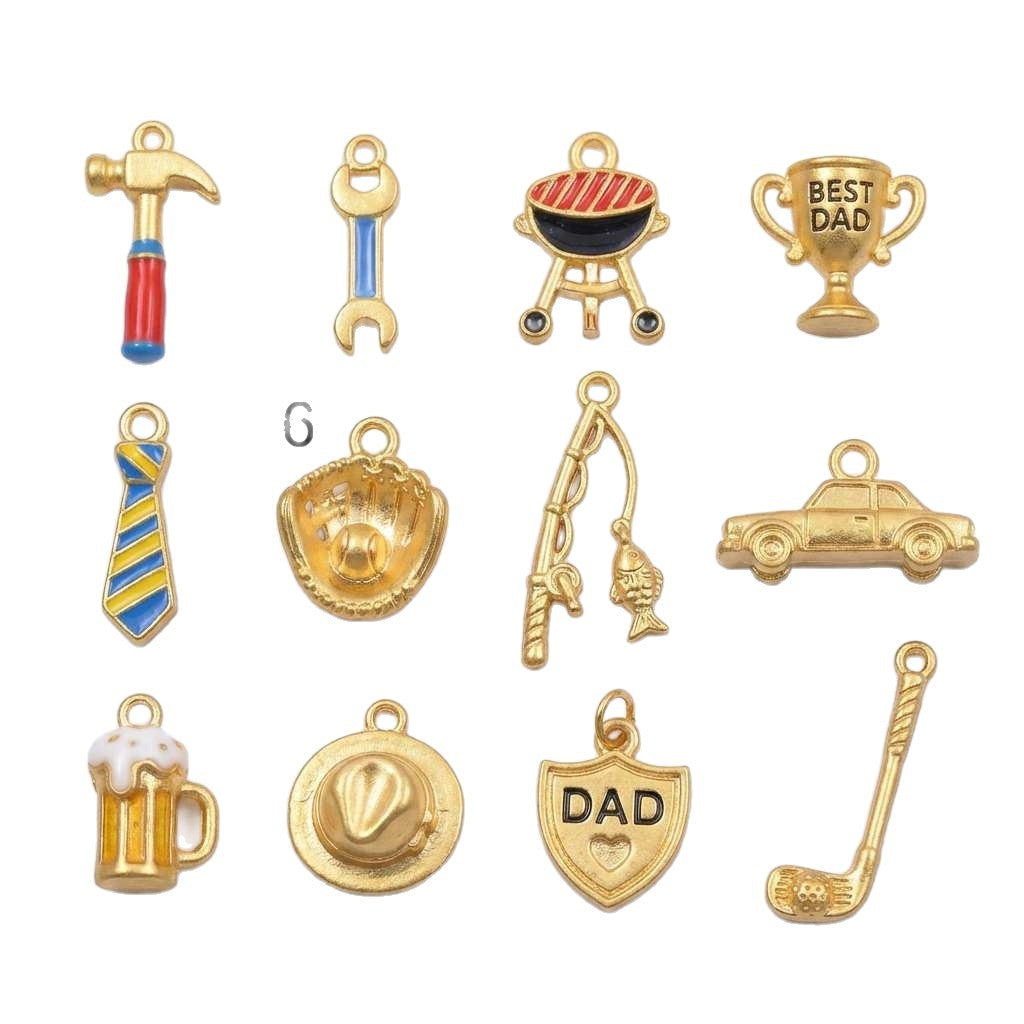 Vintage Sporty 18K Gold Plated Stainless Steel Tool Pendant Charm Bar for Men
