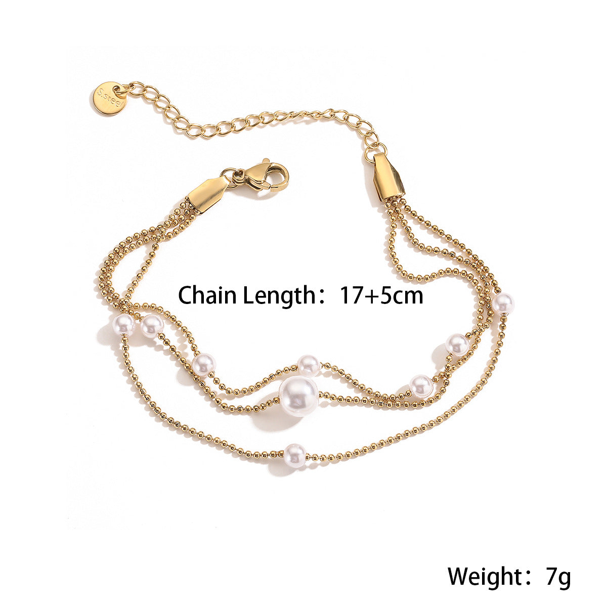 Minimalist Elegant 18K Gold Plated Stainless Steel Pearl Beaded Bracelet for Women Geometric Irregular Design