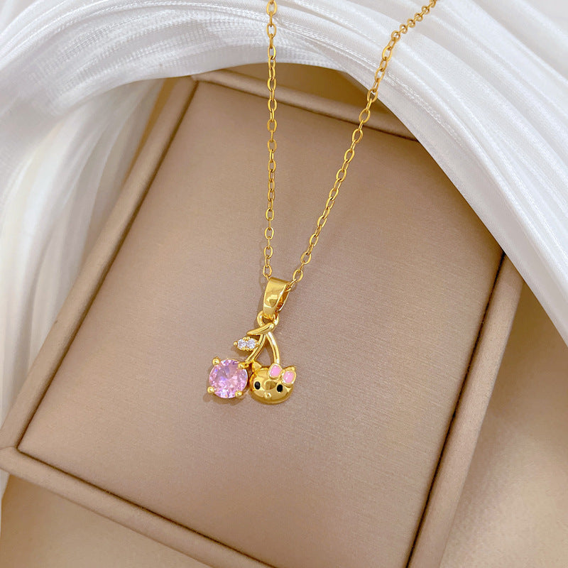 Sweet Luxury Geometric Moon Cartoon Rhinestone Pendant Necklace Titanium Steel Cable Chain for Unisex