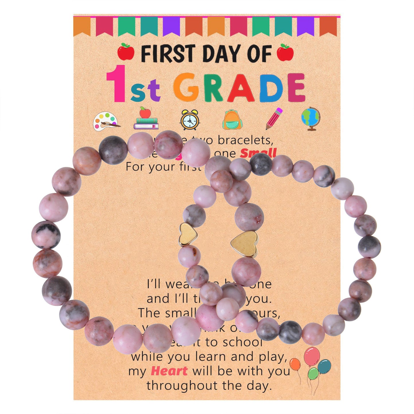 Natural Stone Crystal Amazonite Heart Round Bracelet Set with Grade Cards for Women Girls Back to School Gift