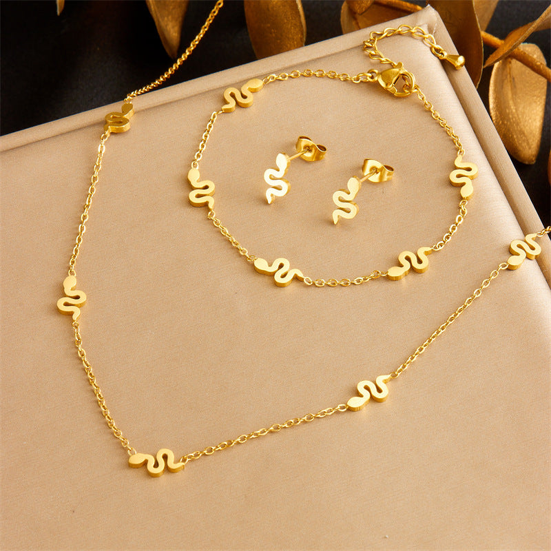 Minimalist Gold Plated Stainless Steel Heart Butterfly Teardrop Pearl Jewelry Set for Women