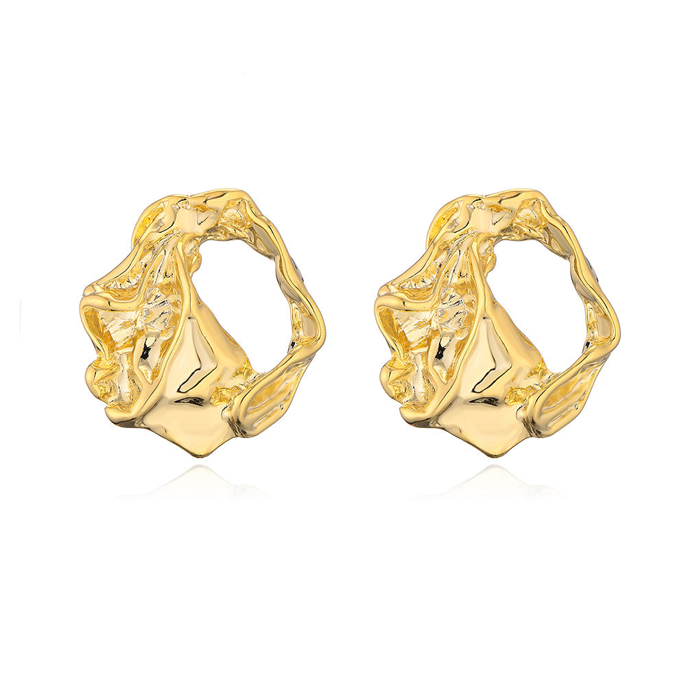 Geometric Smile Stud Earrings for Women Made of Copper with Real Gold Plating Vintage Minimalist Style