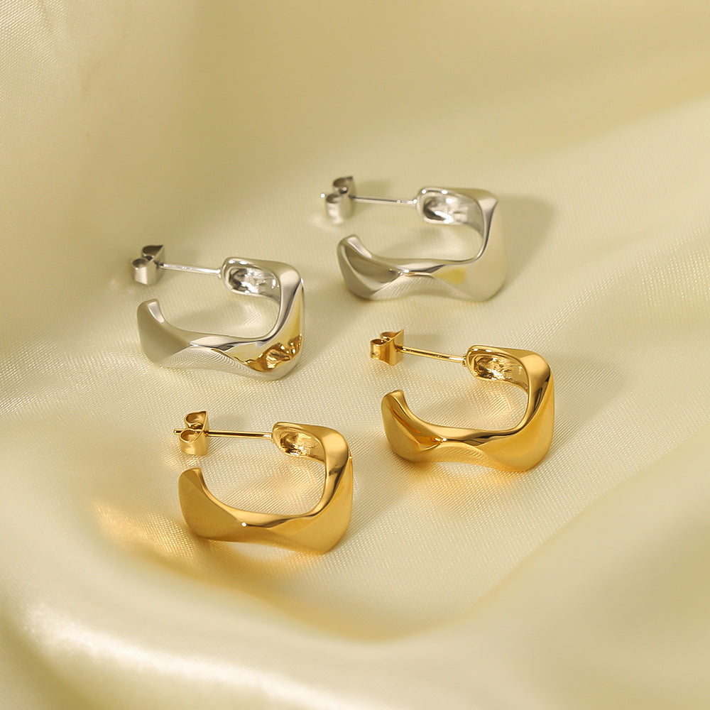 Minimalist Geometric Twisted Stainless Steel Earrings for Women with Electroplated Finish