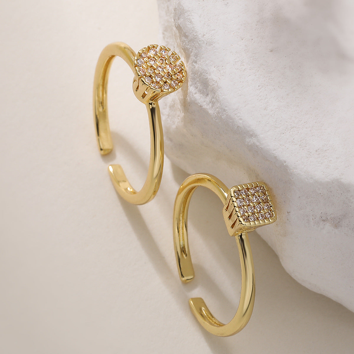 Minimalist 18K Gold Plated Brass Geometric Ring with Cubic Zirconia for Women