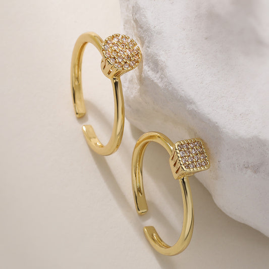 Minimalist 18K Gold Plated Brass Geometric Ring with Cubic Zirconia for Women