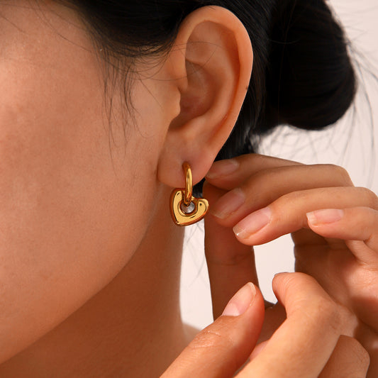 Eleganti Orecchini a Cuore in Acciaio Inossidabile in Stile Francese con Placcatura in Oro 18K da Donna, Ipoallergenici e Resistenti allo Sbiadimento