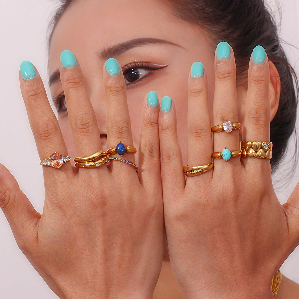 Minimalist Geometric Stainless Steel Ring Set with 18K Gold Plating for Women