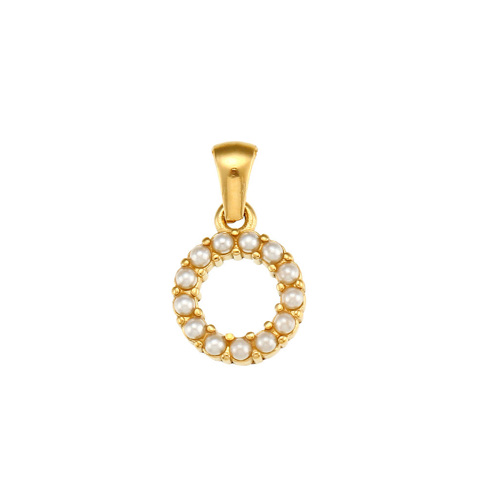 Minimalist Letter Pendant Necklace Stainless Steel with 18K Gold Plating Micro-Pave Zirconia and Pearl Accents