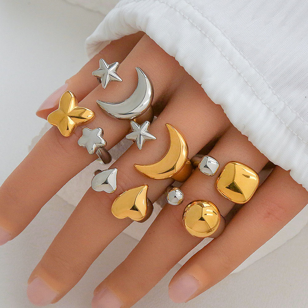 Anillo Ajustable Minimalista Geométrico de Acero Inoxidable con Baño de Oro para Mujer y Hombre
