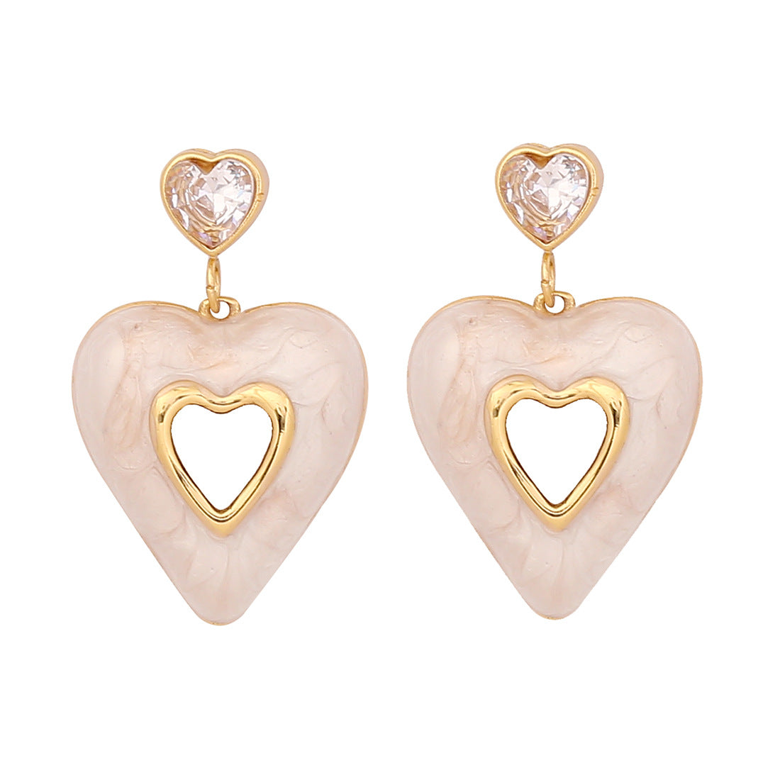 Orecchini a perno minimalisti a forma di cuore in acciaio al titanio smaltato da donna