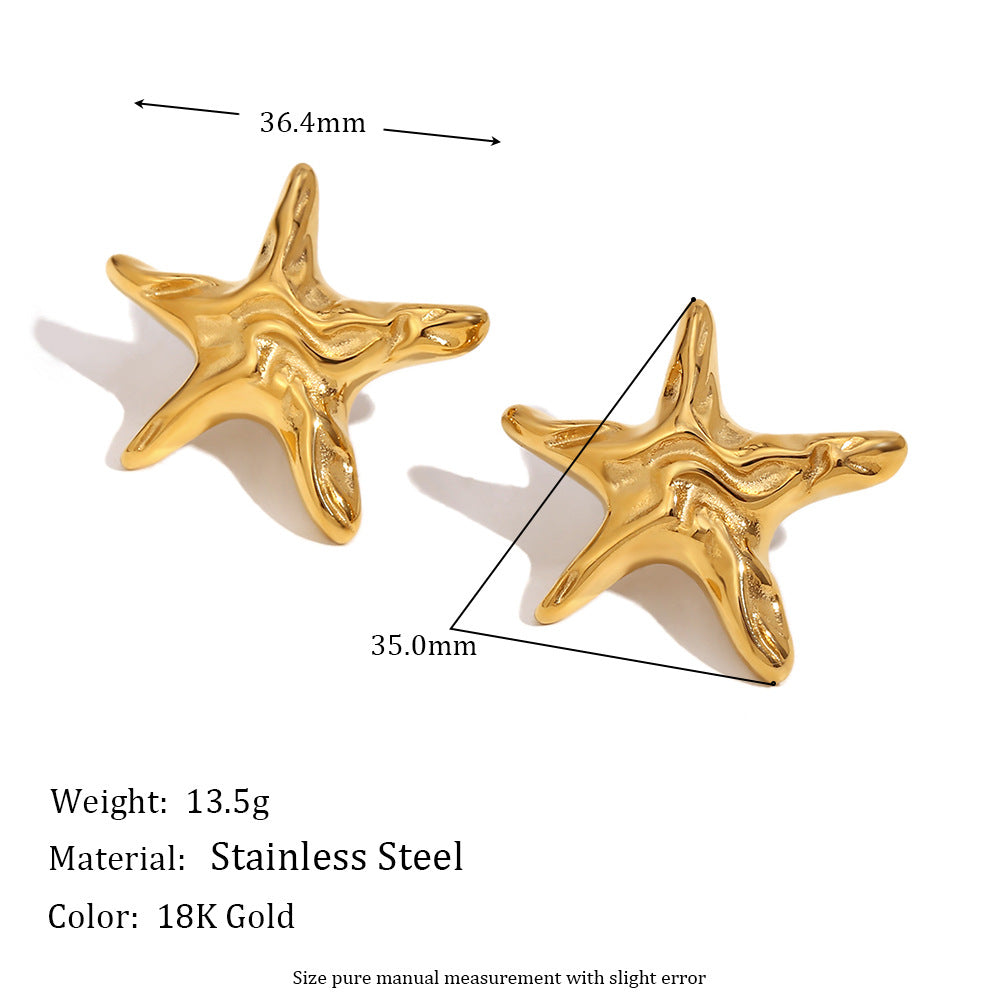 Orecchini a perno da donna a forma di stella in acciaio inossidabile, ispirazione vintage con texture irregolare