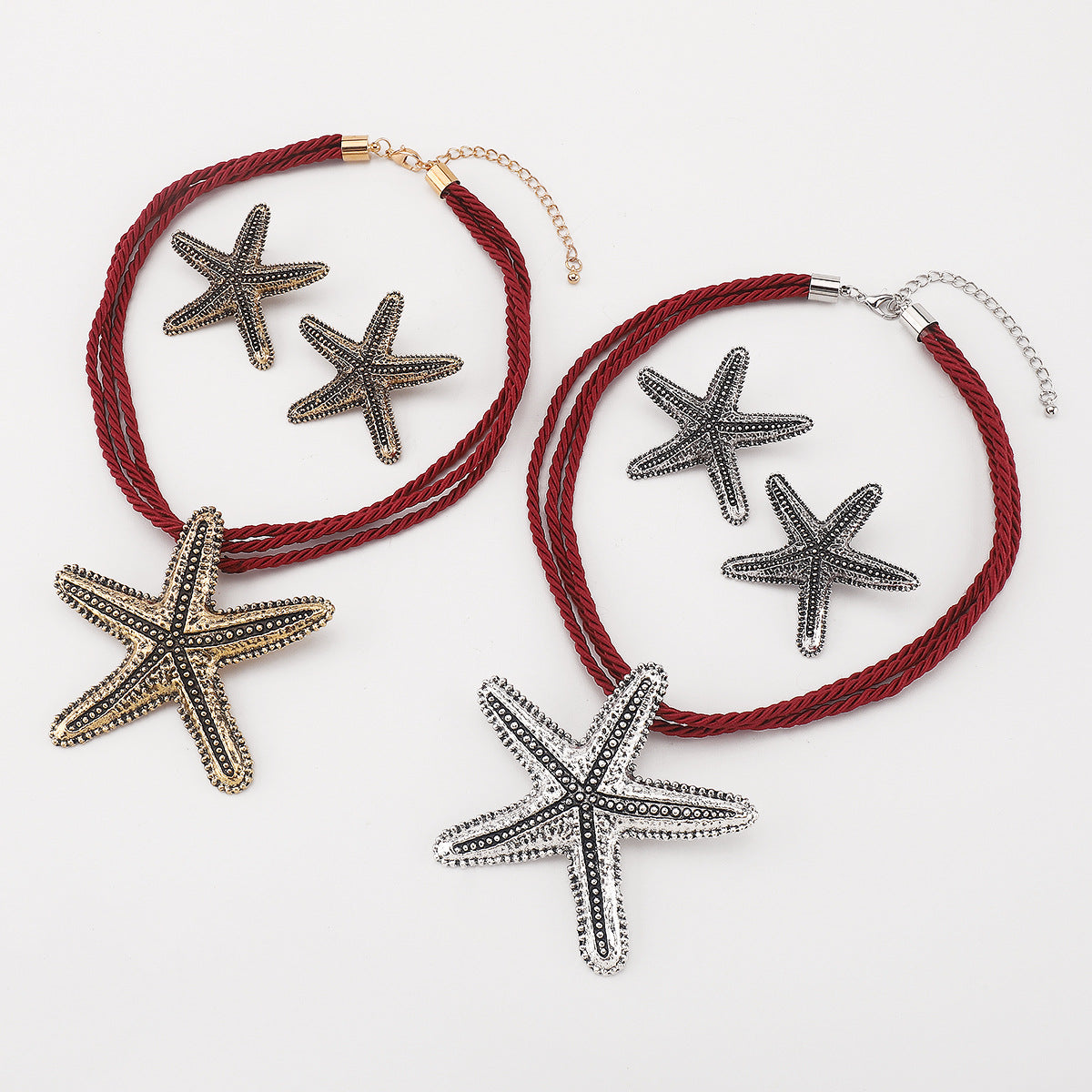 Collana Minimalista da Donna con Ciondolo a Stella Marina in Lega Finitura Placcata, Catena a Cordino Intrecciato