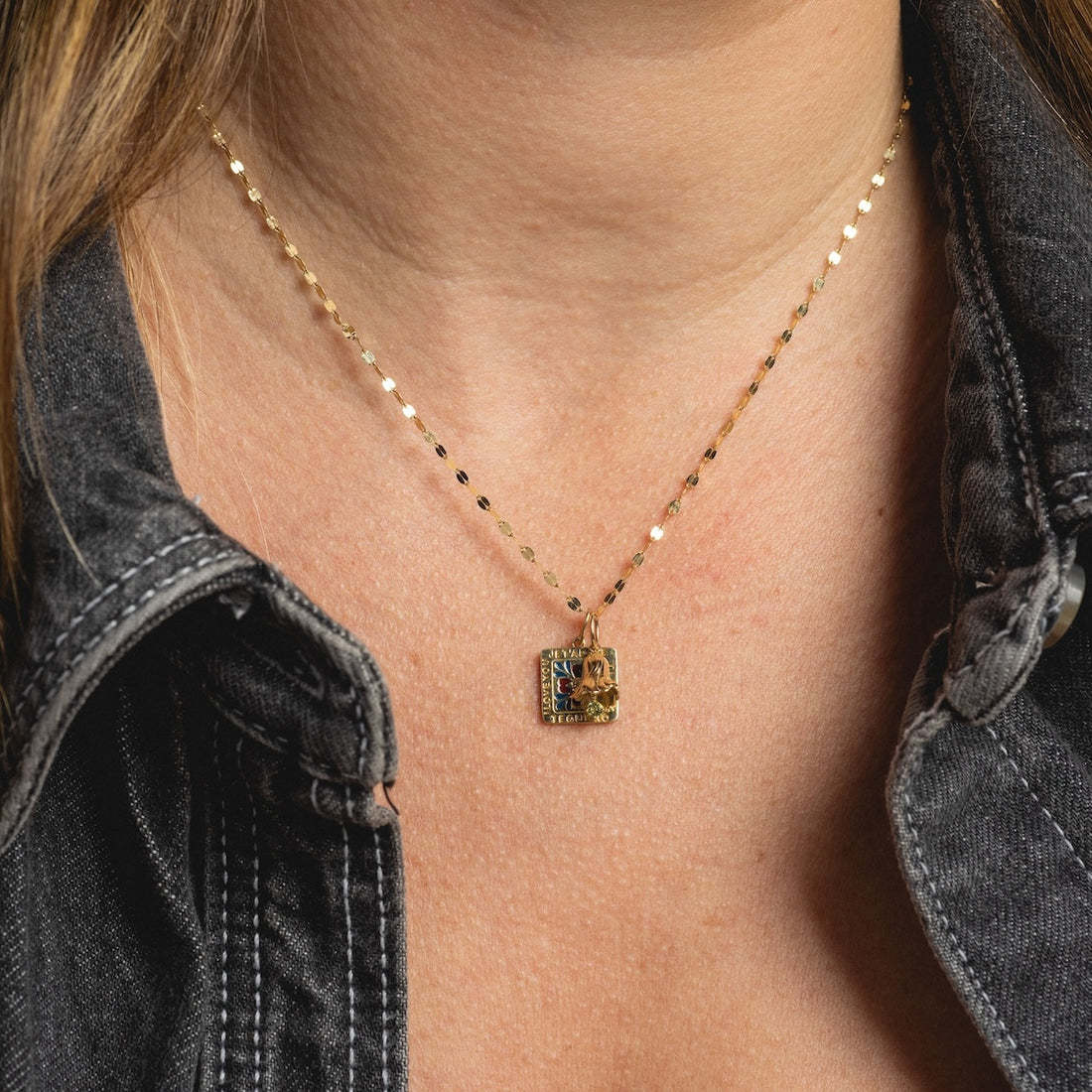 Floral Birthstone Necklace for December with Gold Plated Copper Pendant and Rhinestone Accents