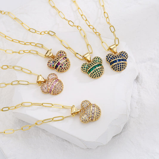 Minimalist Geometric Pendant Necklace for Women with Copper Base Plated in 18K Gold and Micro-Paved Zirconia