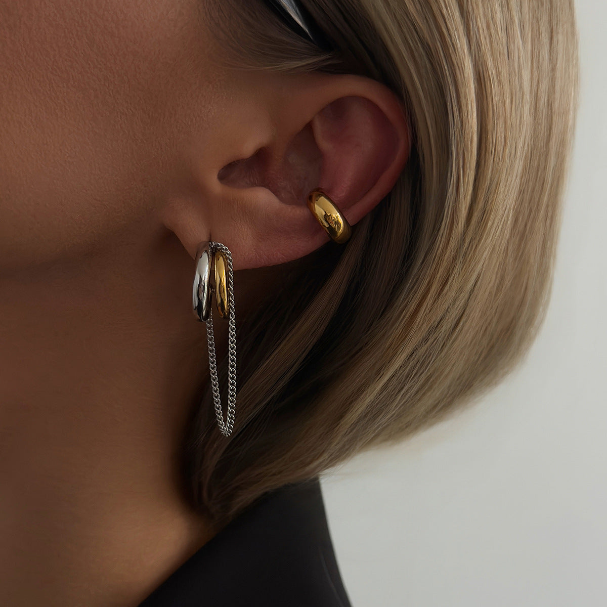 Geometric Stainless Steel Plated C-Shape Hoop Earrings for Women